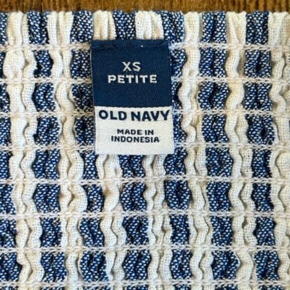 Old Navy XSP Linen Blue White Striped Mini Dress Sleeveless Cami Tank Pockets - Picture 3 of 6